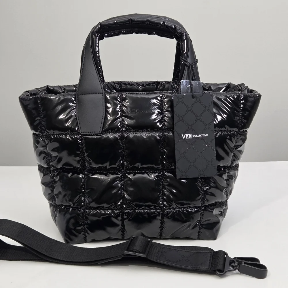 NWT VEE COLLECTIVE PORTER SMALL TOTE BAG - BLACK VINYL - Picture 5 of 11